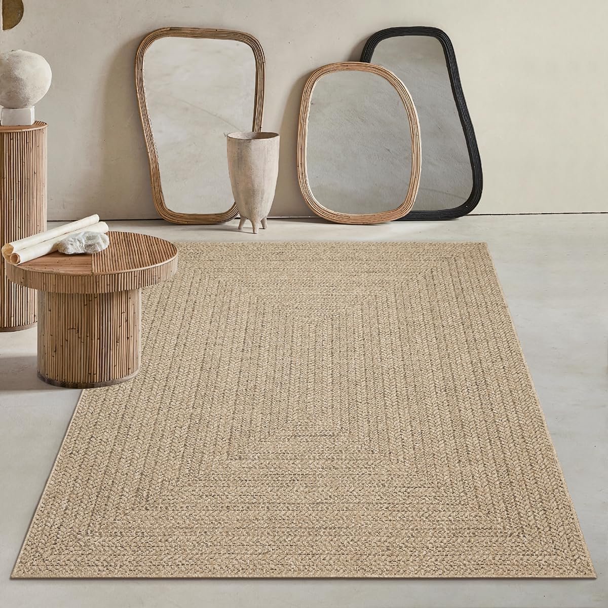 Weerbestendig Binnen- en Buitentapijt in Natuurlijke Jute Look, Geschikt voor Patio en Tuin