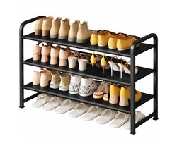 BOTC Schoenenrek - schoenenkast - 3 Lagen - Voor 12 paar schoenen - 53 x 28 x 68 cm - Metaal - Zwart