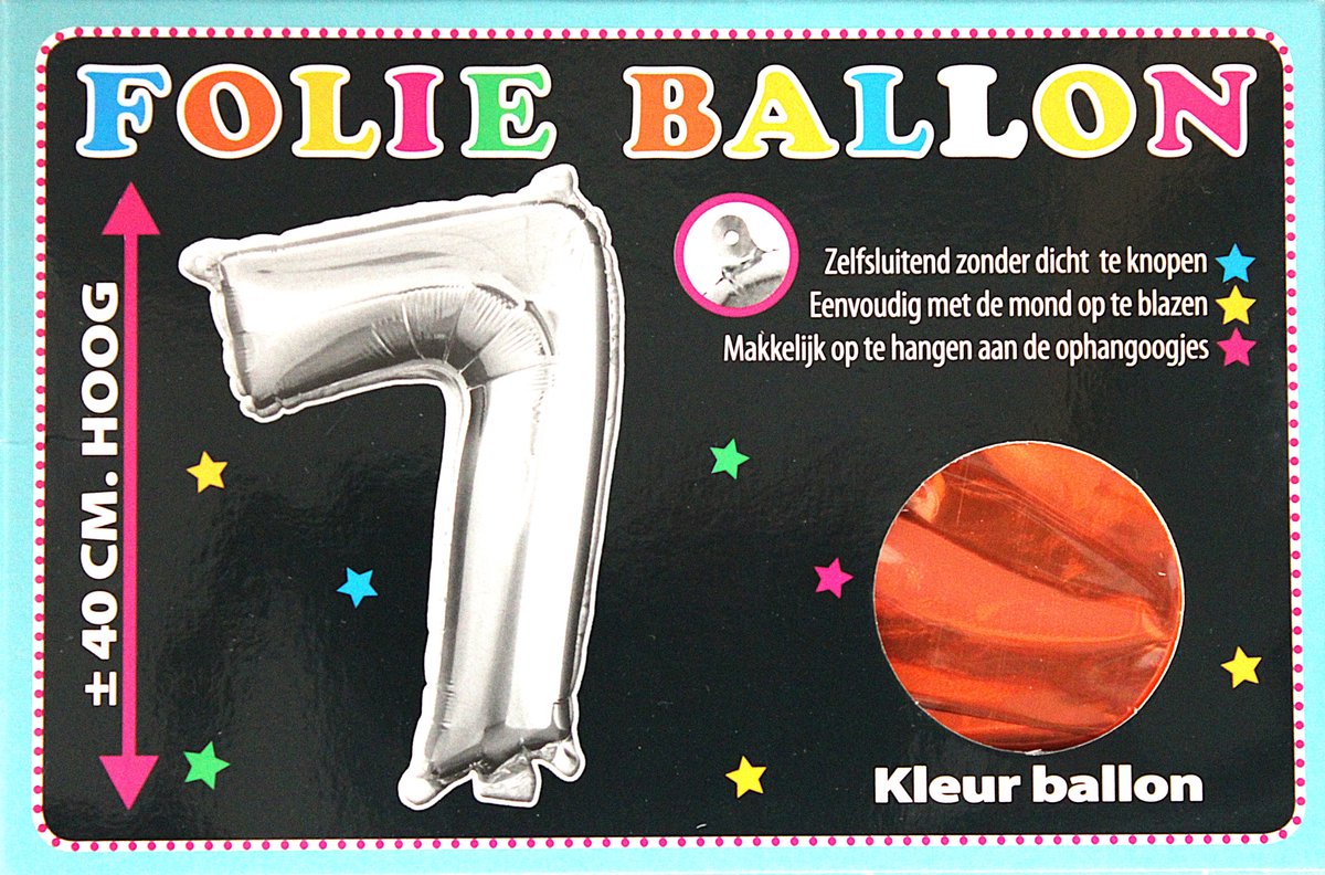 Folieballon - 7 - Cijfer Brons - 40cm - Folie - Ballon - Zelfsluitend - Eenvoudig Met Mond Opblazen - Ophangoogjes - Touche Cards