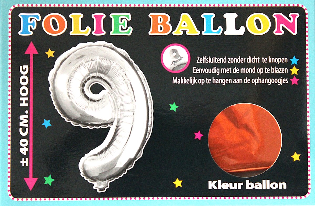 Folieballon - 9 - Cijfer Brons - 40cm - Folie - Ballon - Zelfsluitend - Eenvoudig Met Mond Opblazen - Ophangoogjes - Touche Cards