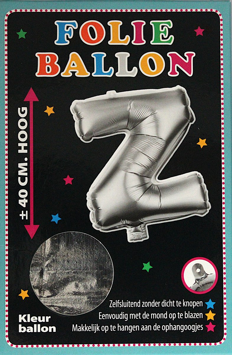 Folieballon - Z - Letter Zilver - 40cm - Folie - Ballon - Zelfsluitend - Eenvoudig Met Mond Opblazen - Ophangoogjes - Touche Cards