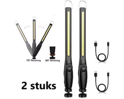 TLVX 2 stuks LED Werklamp XL Oplaadbaar - Accu LED Lamp - LED Zaklamp - Magneet LED lamp - Looplamp LED - Worklight - Garage lamp - Dimbaar - Haak - Magnetisch - Magneet voet - Zwenkarm – Draaibaar - 700 Lumen