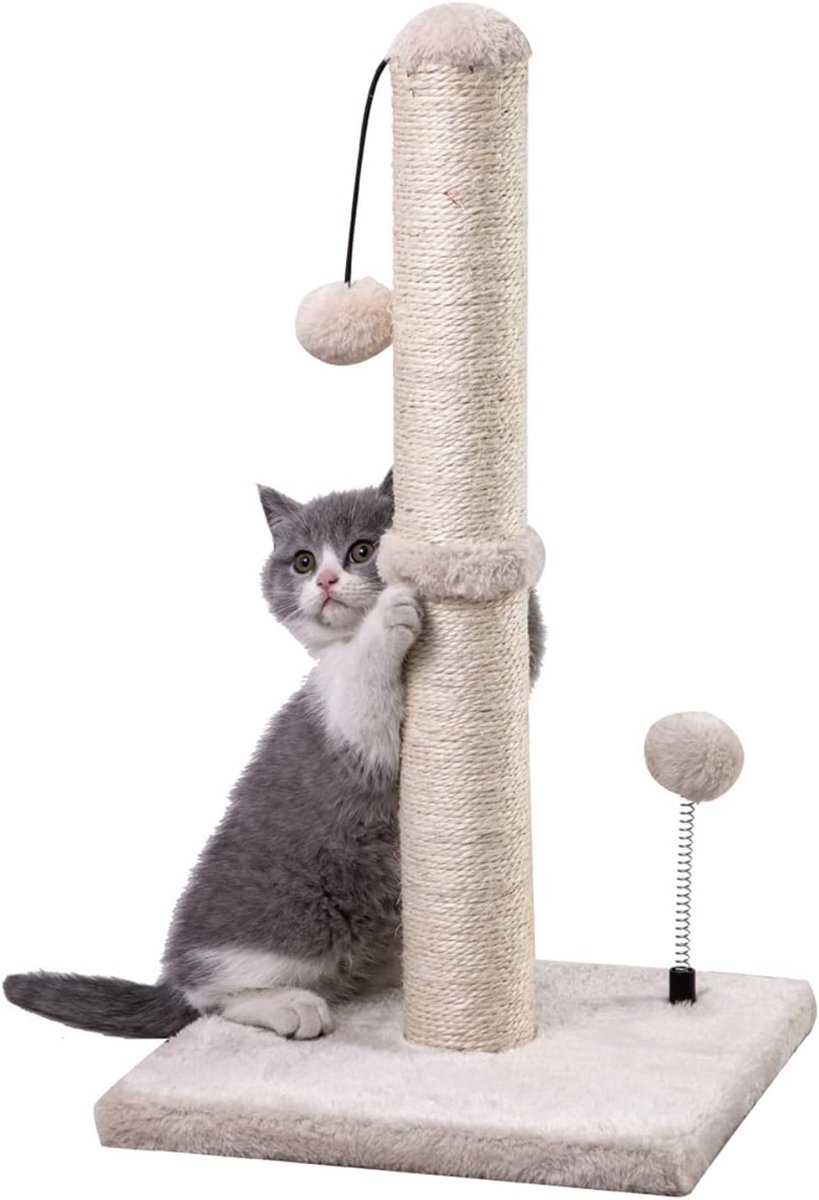 Homeblend Krabpaal - Kattenkrabpaal - 56 cm - Voor Kitten & Kleine Kat - Beige Sisal & Zacht Pluche - Katten Accessoires - Katten Speelgoed