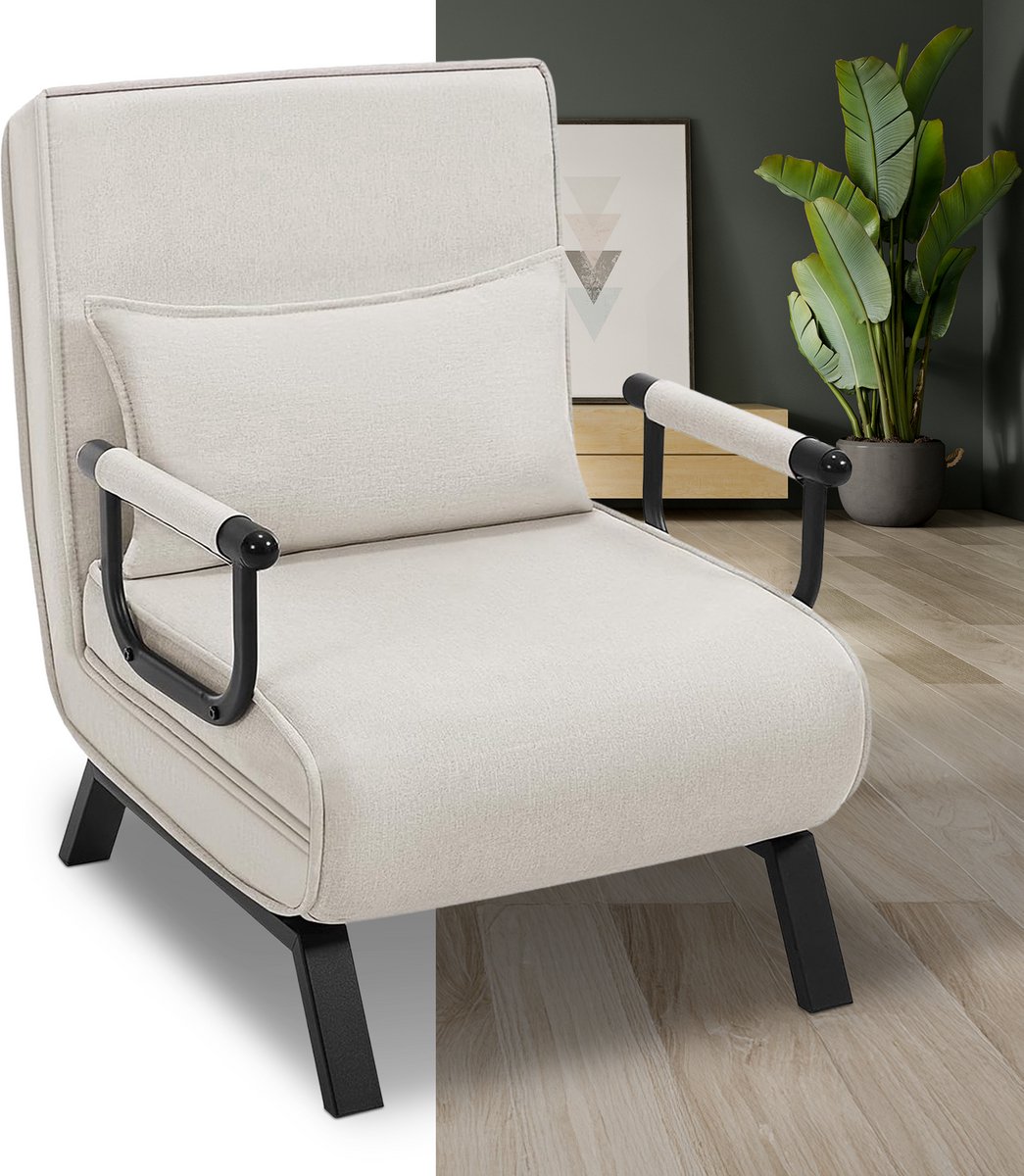 Slaapstoel - Uitklapbaar - Slaapbank - Logeerbed - Zetelbed - Slaapfauteuil - Vouwbed - 1 persoons - Zeer comfortabel - Beige