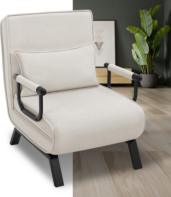 Slaapstoel - Uitklapbaar - Slaapbank - Logeerbed - Zetelbed - Slaapfauteuil - Vouwbed - 1 persoons - Zeer comfortabel - Beige