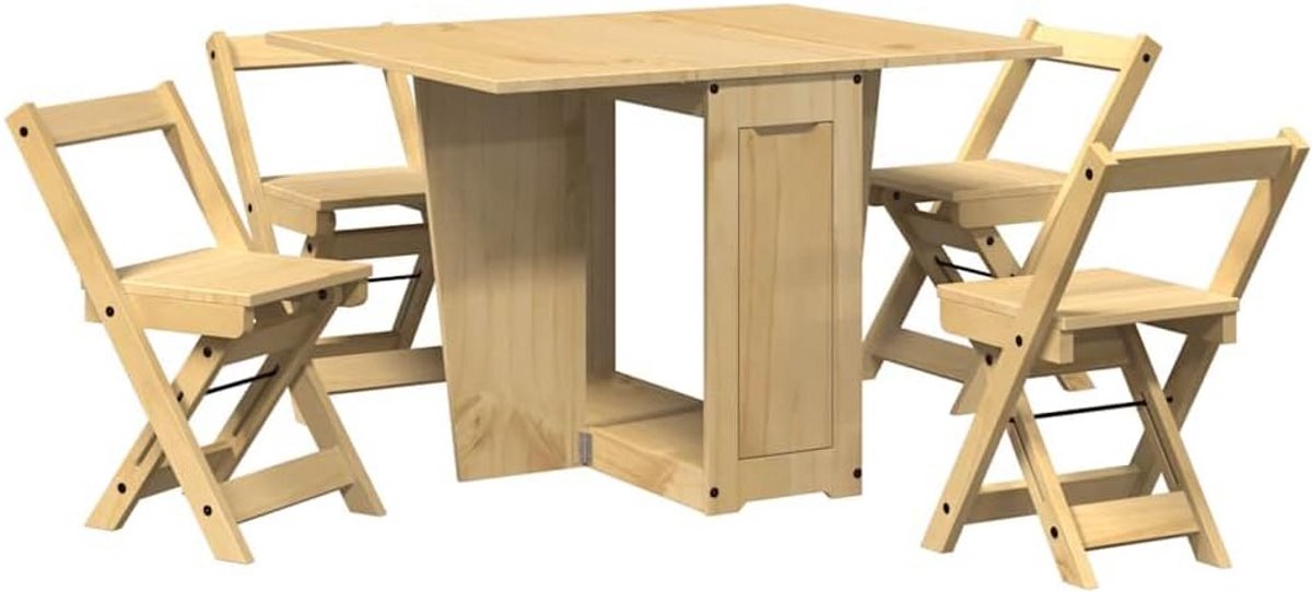 Eetkamerset 5-delig Houten Eettafel met 4 Stoelen (Uitschuifbaar)