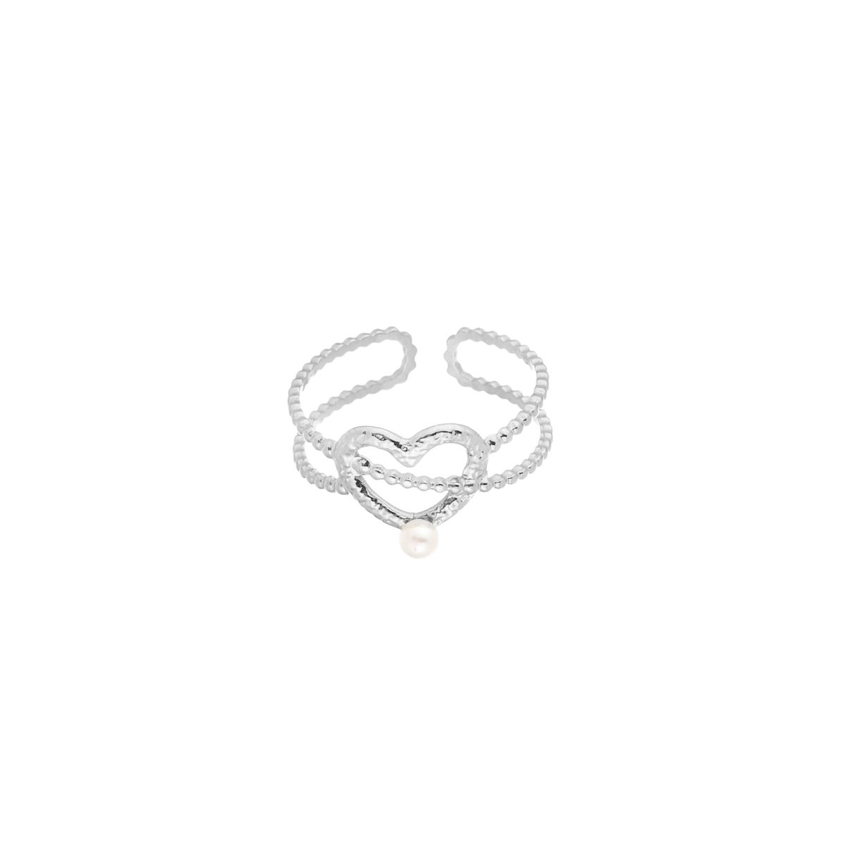 Ring Hartje en Parel - Stainless Steel - Verstelbaar - Universele maat - Romantisch cadeau - Hypoallergeen