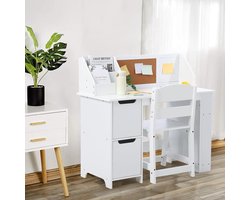 Kinderschreibtisch set met stoel - kinderbureau met opbergruimte, legplanken & prikbord - vanaf 3 jaar - wit