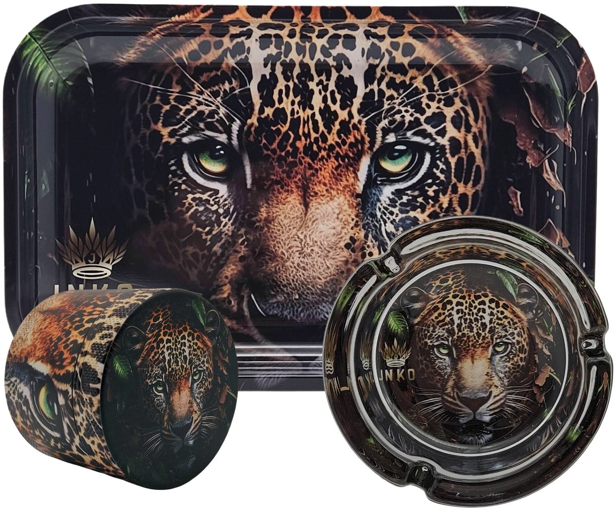 Grinder + Metalen Dienblad XXL + Asbak – 3-delige Set – Jaguar Design – JNKO