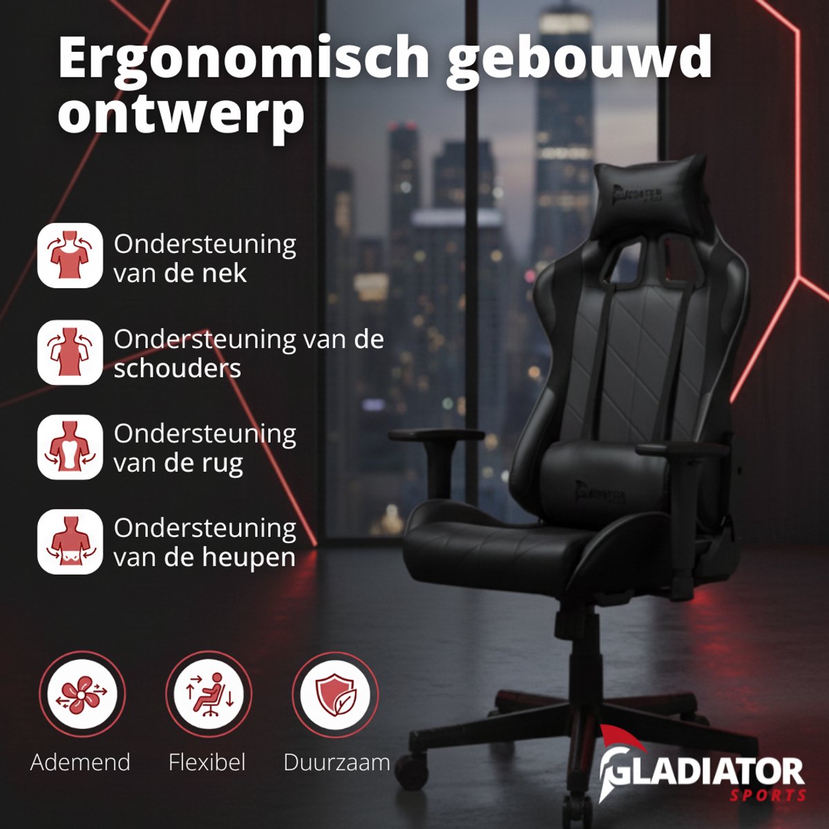 Gladiator Gamestoel Verstelbare Arm- en Rugleuning Zwart - afbeelding 3