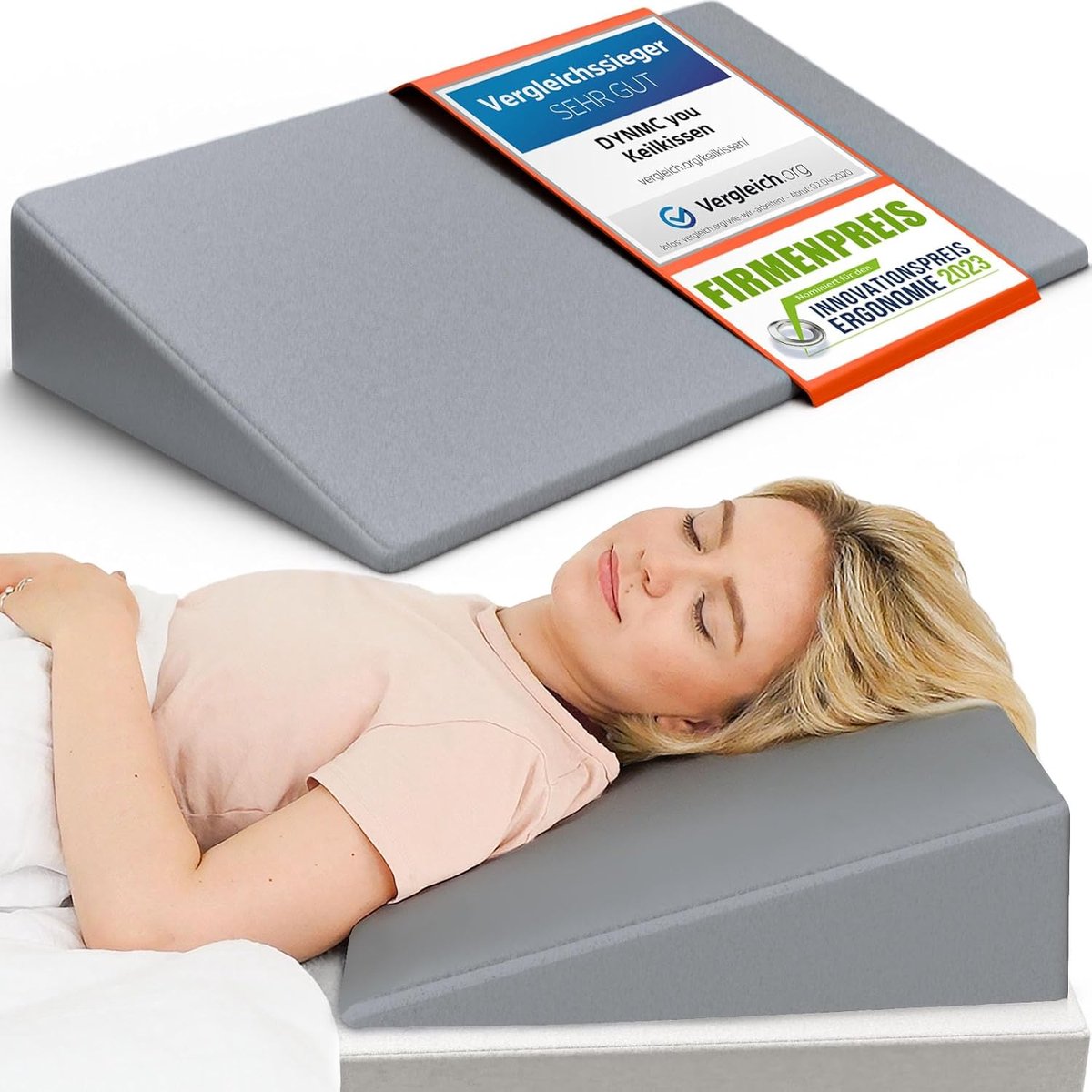 DYNMC you Hellingskussen voor Bed & Sofa – Ergonomisch Rugsteunkussen voor Slaap- en Rugondersteuning – Bedwig voor Hoofdeinde, Benen of Zitten – Anti-Reflux Kussen voor Volwassenen – Comfortabel Leeskussen & Beensteunkussen – Oeko-Tex – Grijs, 80 cm