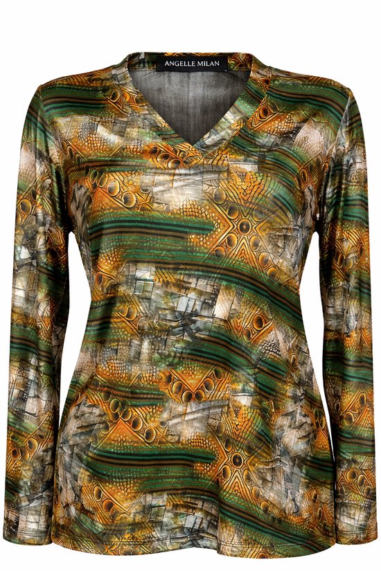 Angelle Milan 1691 blouse - Dames - Groen Oranje - Ademend - Kreukvrij