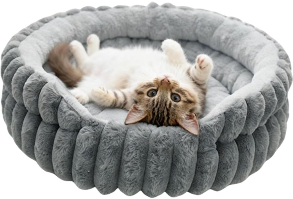 Famanu – Rond Katten- en Hondenbed – Wasbaar Ligbed met Dubbelzijdig Binnenkussen voor Kleine Huisdieren