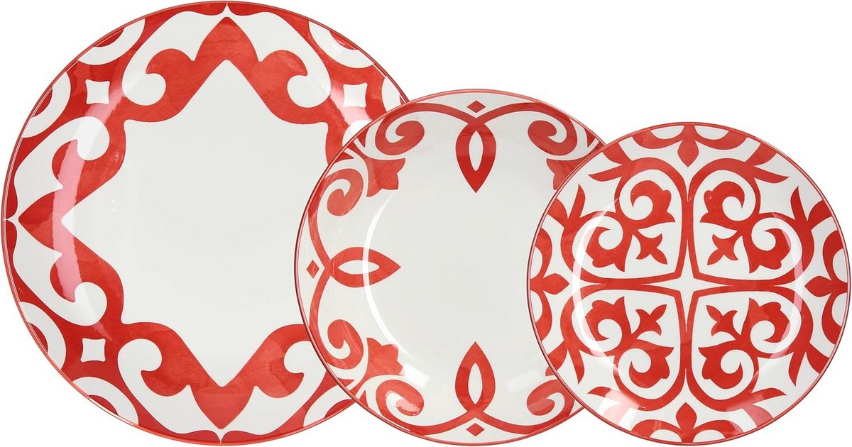 Exclusief 18-delig Rood Porselein Servies voor 6 Personen