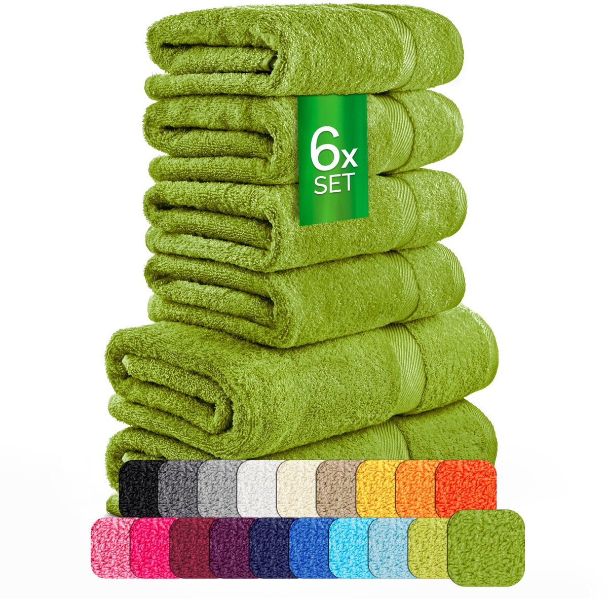 etérea Carli handdoekenset 6-delig – cactusgroen – 100% katoen – 500 g/m² – OEKO-TEX Made in Green