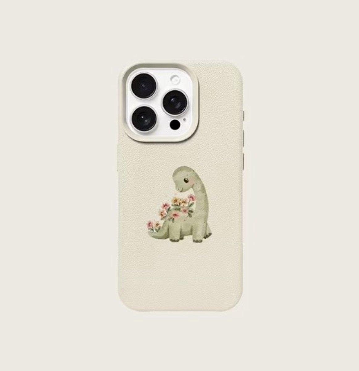 Telefoonhoesje iPhone 17 "Bloemen-Dino's" – Beige met Illustratie