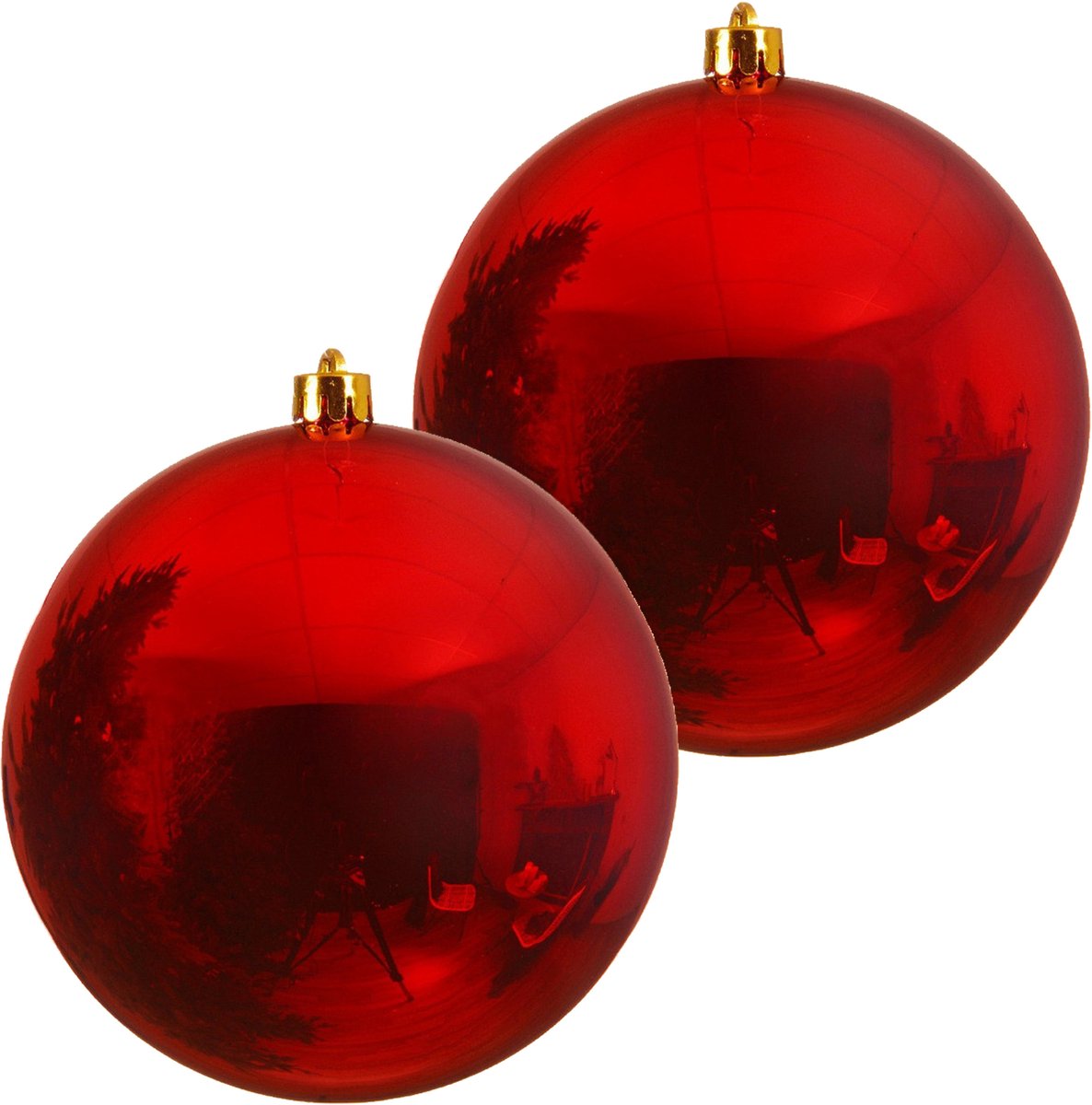 Decoris Kerstbal - 2x - rood - groot - 25 cm - kunststof - glans - kerstversiering