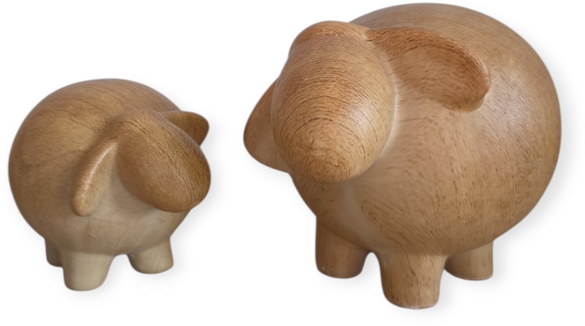 Boltze - Beeldjes - Schaap - Set van 2 - Keramiek - Houtlook - Wilhelmy - 9.5 en 13cm hoog