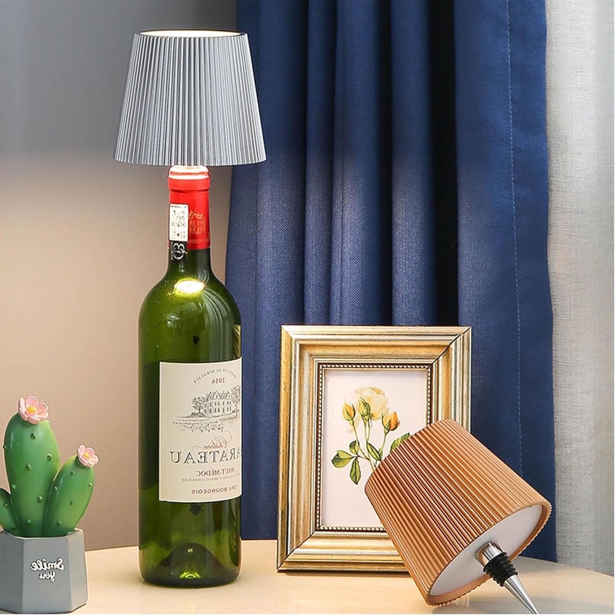 Draadloze flessenlamp, LED-wijnfleslamp, oplaadbare, draadloze flessenlamp met aanraakbediening en 3 kleurtemperaturen, voor slaapkamer, restaurant, bar - USB-oplaadbare flessentafellamp met dimfunctie (goud)-Decoratieve bureaulamp — cadeau in Wonen & Interieur - foto 5