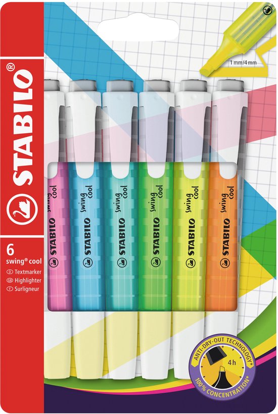 STABILO Swing Cool - Markeerstift - Perfect Voor Onderweg - Etui Met 6 Kleuren