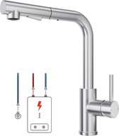 Lonheo max Keuken kraan Zilver - Lage druk Keukenkraan Met Uittrekbare Uitloop - 360° draaibare mengkraan - 2 Waterafvoermodi - Zilver