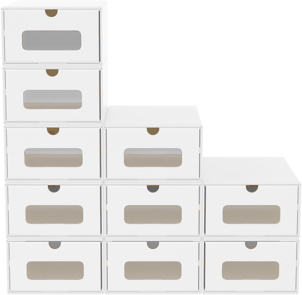 Aufun 10 Stapelbare Schoenendozen-Van Kraftpapier- Met Deksels En Transparante Kijkvensters- 35X24X14Cm-Opbergorganizer Voor Schoenen-Wit