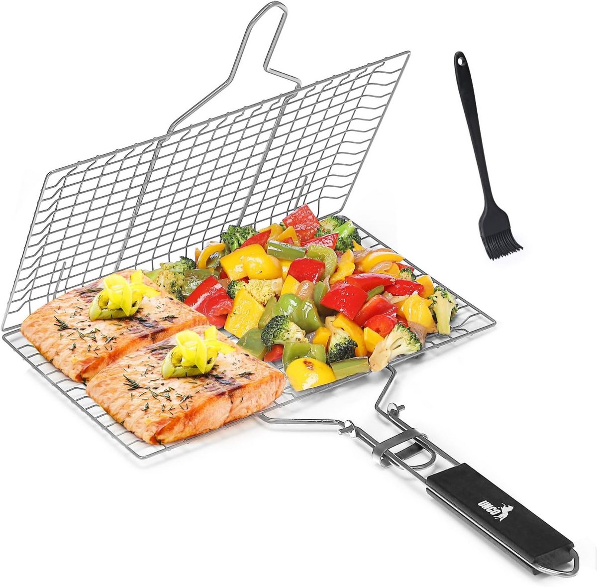 Verstelbare RVS Vis- en Groentegrillmand met Houten Handvat voor BBQ