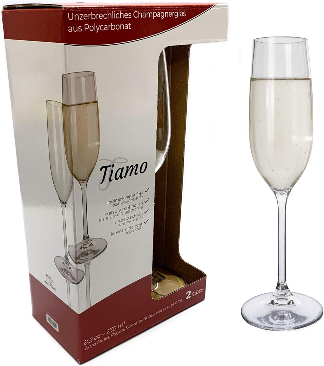 Set van 2 Onbreekbare & Krasbestendige Champagneglazen - 230 ml voor Camping en Feestjes