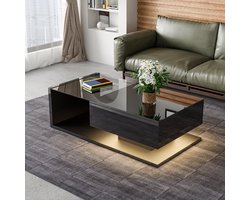 VVBV Salontafel, hoogglans zwart. Bijzettafels, salontafels met glas en LED-effect