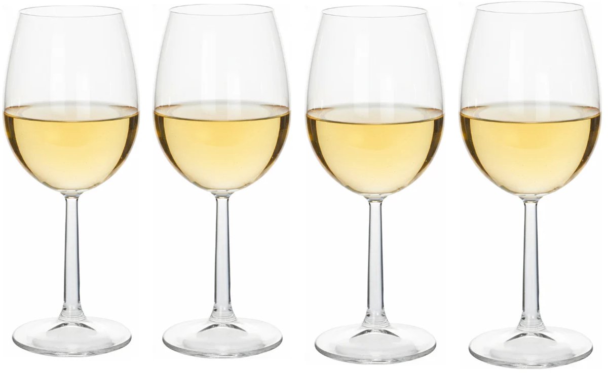 Cookinglife Witte Wijnglazen Set Milena 4 Stuks - Witte Wijnglazen Set - White Wine Glasses - Wijnglazen voor Diner - Wijnglazen voor Borrel - Wijnglazen Cadeau - Glas Transparant - Vaatwasserbestendig - 430 ml. , Set Van 4