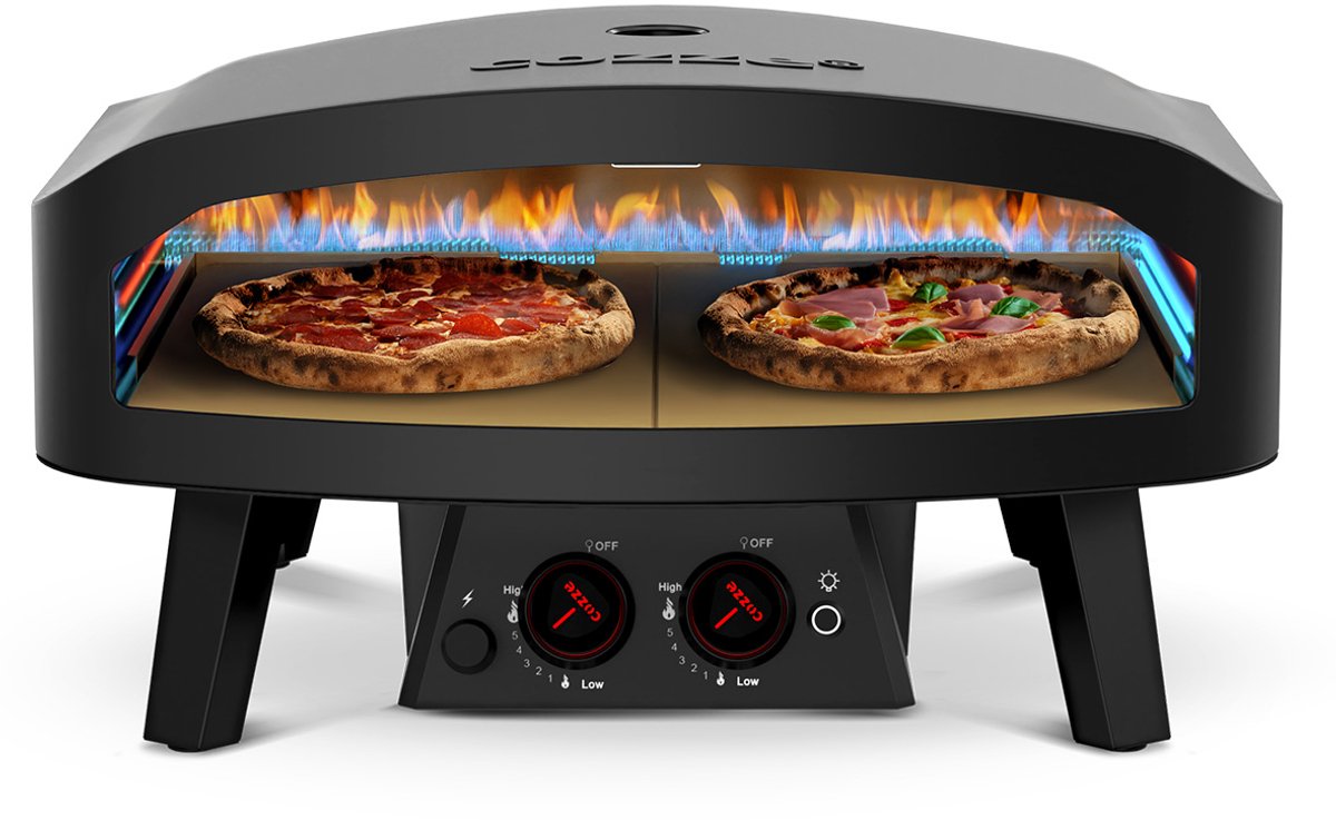 Cozze® 24” Pizzaoven op Gas – Black Edition – Extra Groot – Dubbele Pizzasteen – Met Deur – Tot 600°C – Ø60 cm