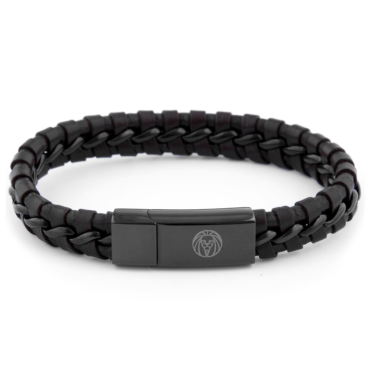 Gevlochten Zwarte Leren Armband