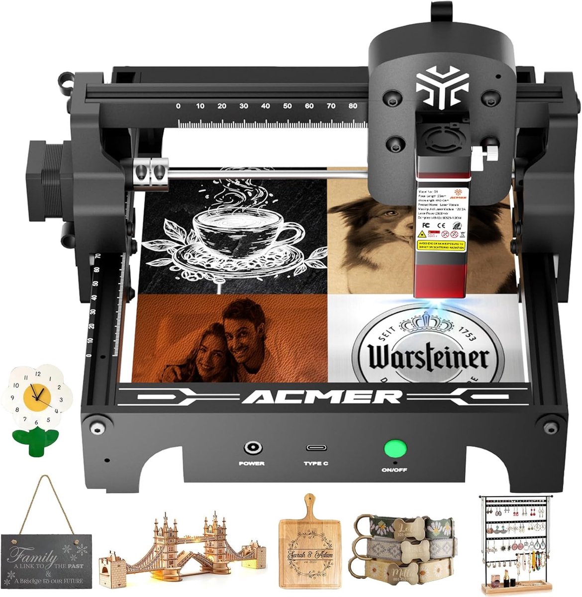MELVRA Lasergraveermachine - 6W Lasersnijder - Graveeroppervlak 130x130mm - Draagbaar - Voor Beginners & DIY - Graveren in Hout, Metaal, Acryl & Leer - Laserklasse 4 - Compacte Graveermachine