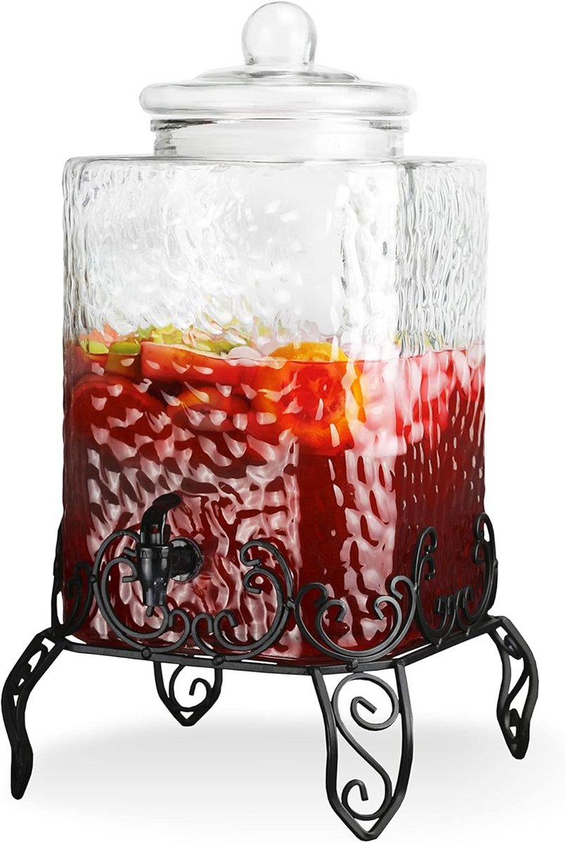 Grote Drankdispenser van Glas met Metalen Standaard voor Koude Dranken 9,5 Liter
