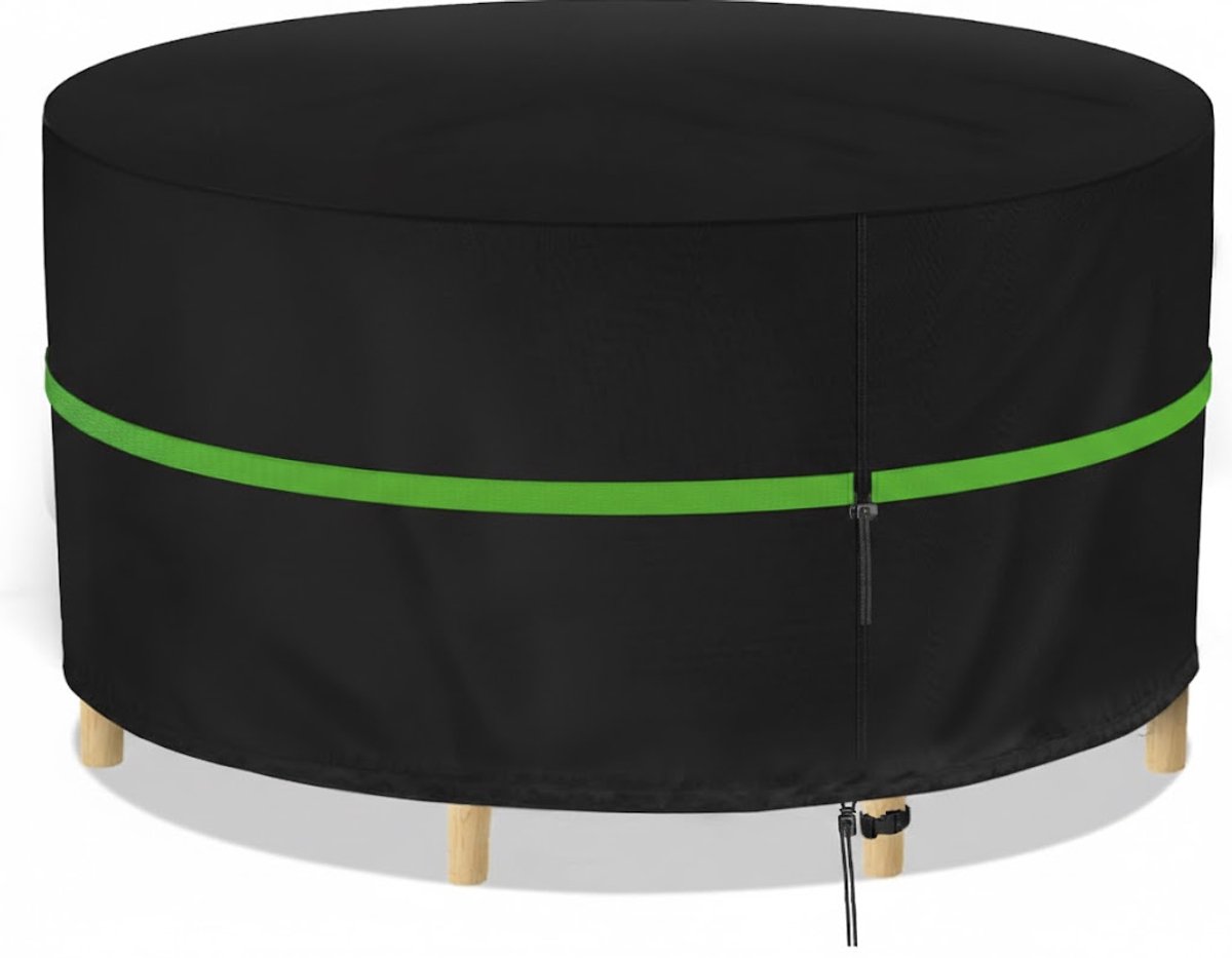 Famanu Tuinmeubelhoezen - 420D Oxford ronde tuintafelhoes - zwaar belastbare patio tuinmeubilair tafelhoes waterdicht - winddicht en anti-UV patio set hoes (190 x 80 cm) zwart