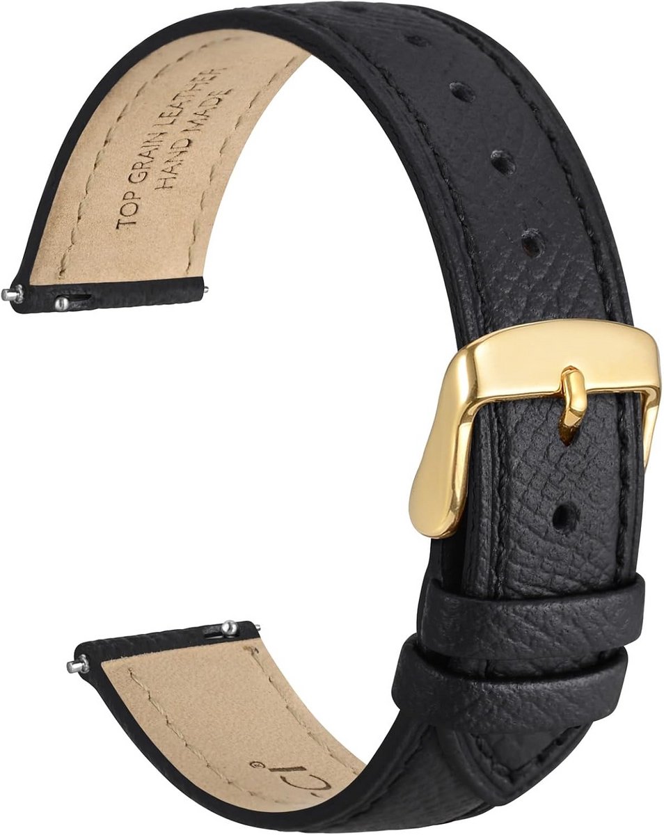 Leren Horlogebandje met Snelsluiting - Nerfleer Vervangend Bandje met RVS Gesp