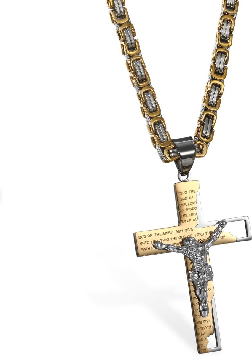 Heren Kruis Hanger Halsketting | Roestvrij Staal | Goud, Zilver of Zwart