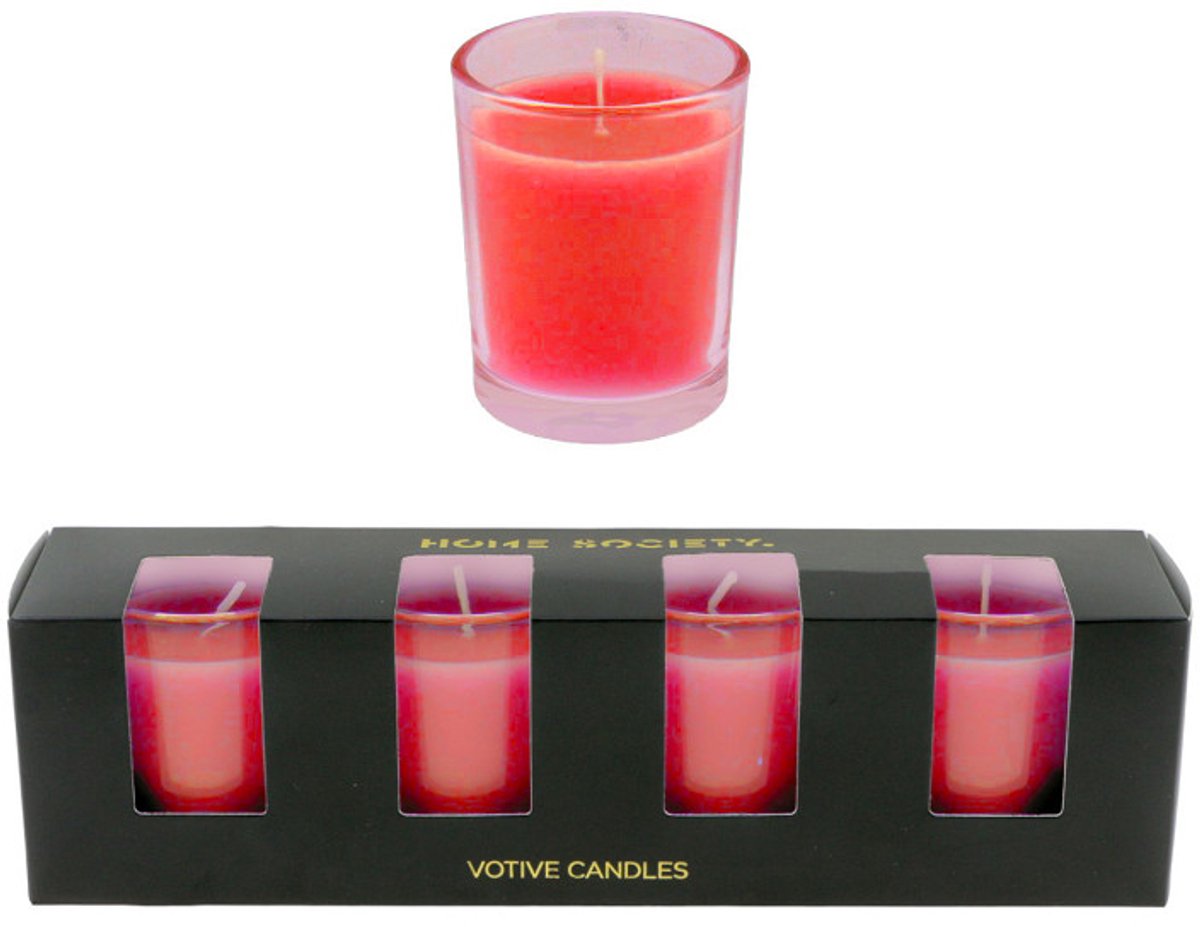 Home Society – Votives – Kaarsjes – 4 stuks – Rood – 10 branduren !