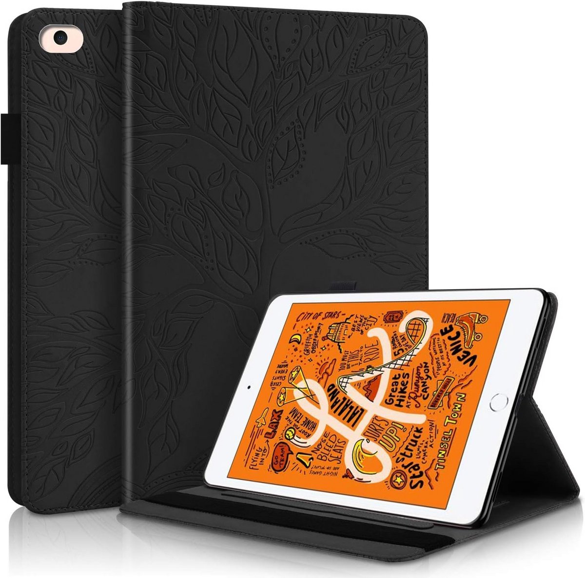 Hoesje voor iPad Mini 1/2/3/4/5 (7.9 inch) - Wallet, Stand & Pasjeshouder - Zwart