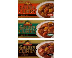S&B Golden Curry Saus Mix 3-Pack - Mild, Medium & Hot 3 x 220 g | Japanse Curry Roux | Authentieke Japanse Kruidenmix | Voor Rijst, Kip, Rund & Groenten met Kajal Sticker