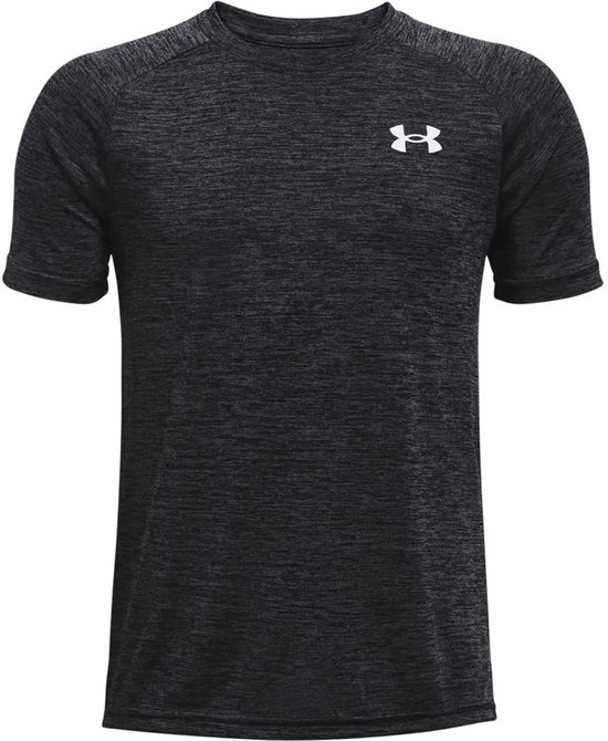 Zwart Under Armour sportshirt met korte mouwen en wit logo op de voorkant.