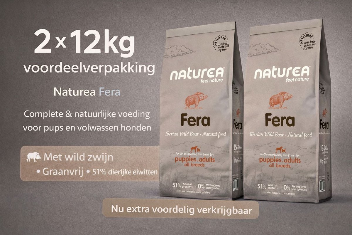 Naturea Naturea Naturals Fera Wild Boar 2x 12 kg Voordeelverpakking - Hond