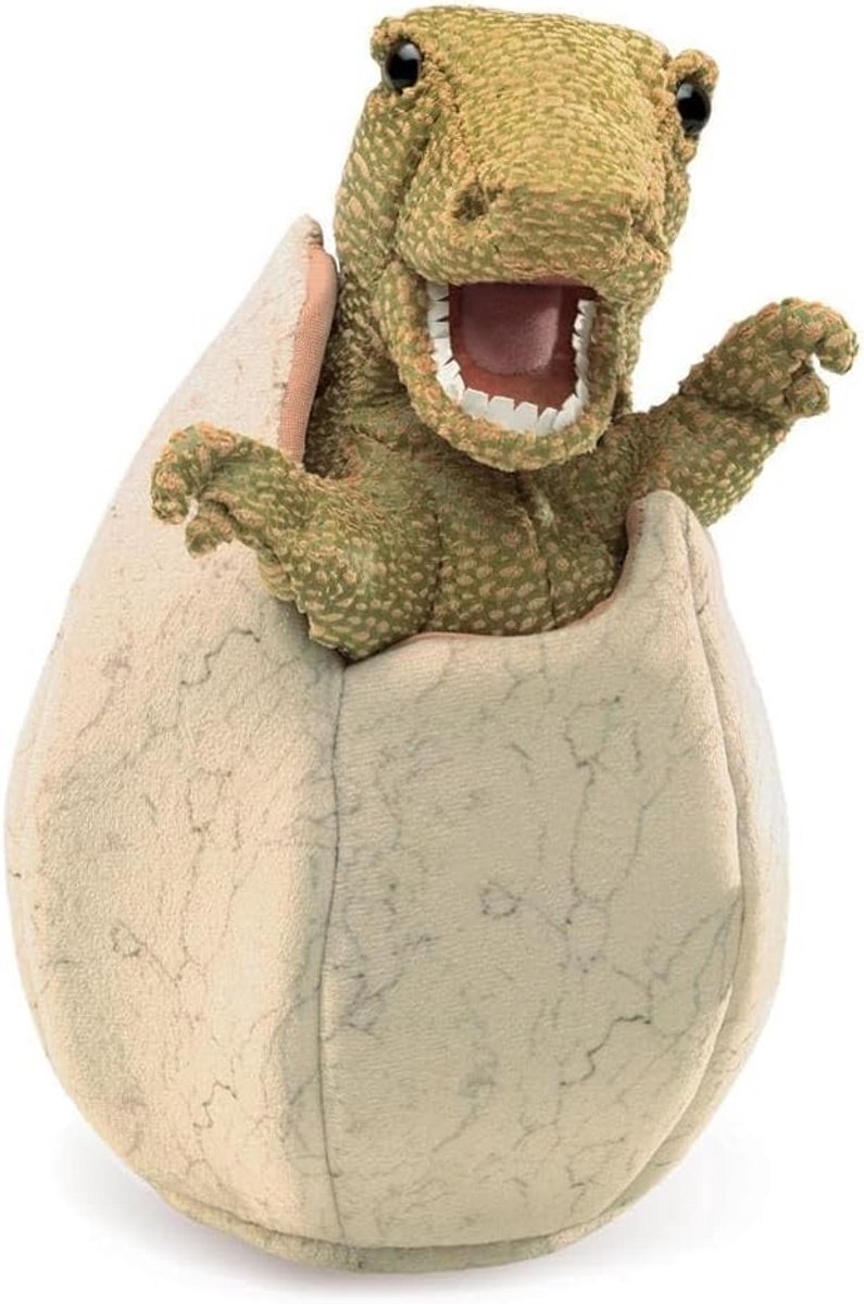 Pluizige Handpop Baby Dinosaurus in Ei Speelgoed