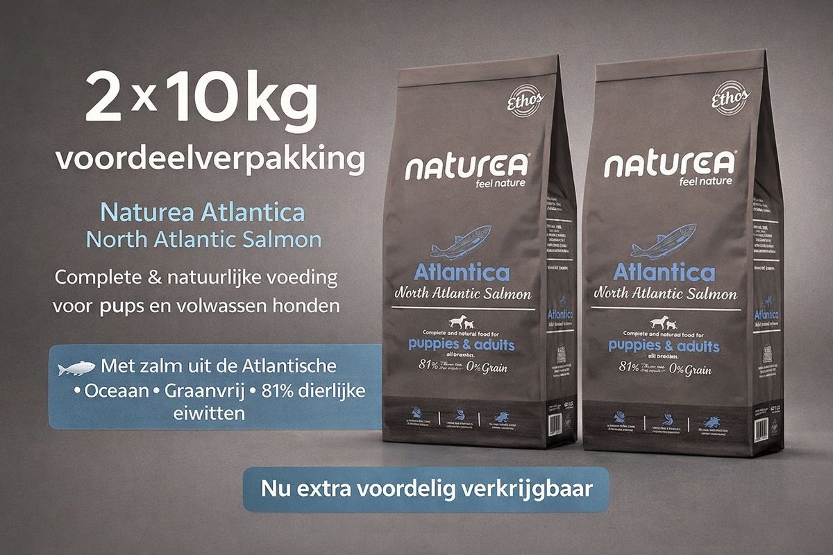 Naturea Naturea Grainfree Dog Ethos Atlantica Salmon 2x 10 kg Voordeelverpakking - Hond