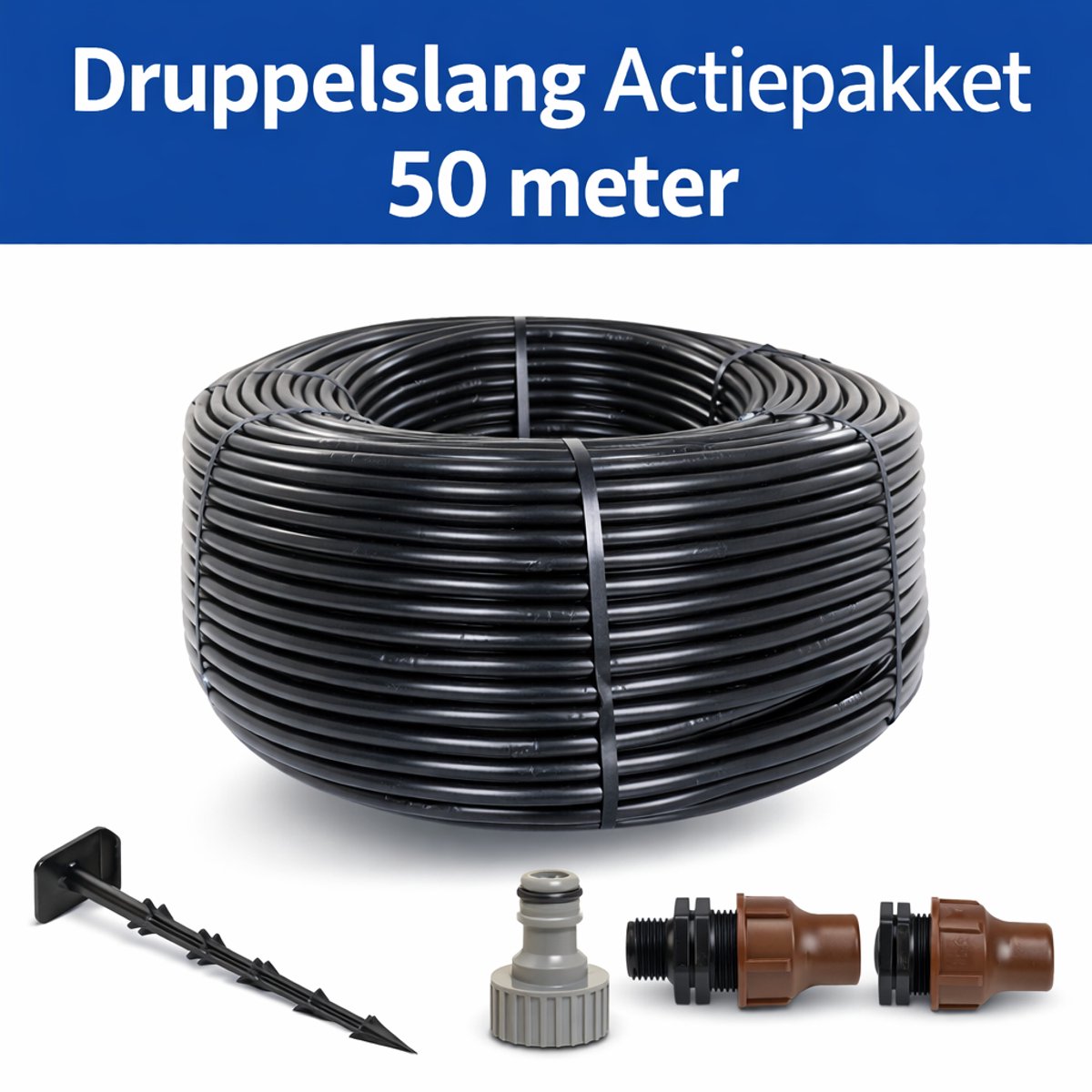 Druppelslang 50 meter – Complete Set met Koppelingen & Grondpennen – Vervelde