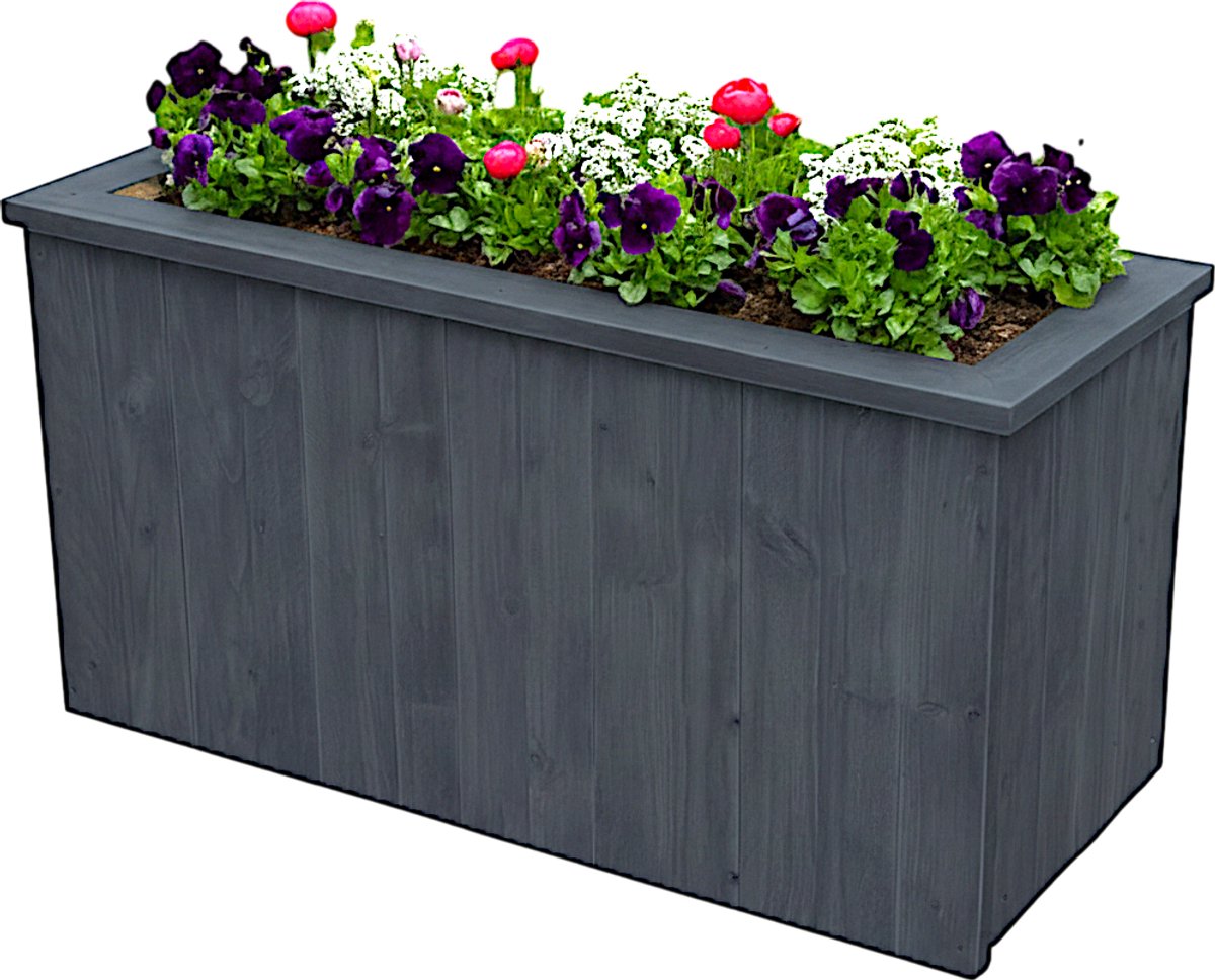 Handgemaakte Steigerhouten Plantenbak met worteldoek - Antraciet - 100x 45 x 80cm - Plantenbak voor tuin - Terras - buiten - Luxe bloempot - Bloembak