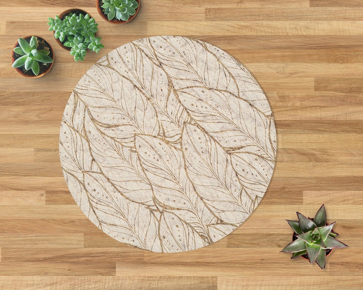 Coloray Vloerbeschermer - Een compositie van wilde bladeren Stoel Mat - 100x100 cm - Beige Vloerbeschermer Groot - Vloerbeschermer Bureaustoel Tapijt - Mótif Vloerbeschermer - Ronde Mat - Natuur Thema