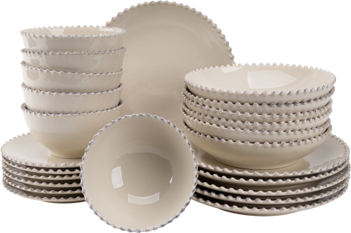 Costa Nova - Pearl - Serviesset - 6 persoons - 24 delig - Crème - Stoneware - Bordenset