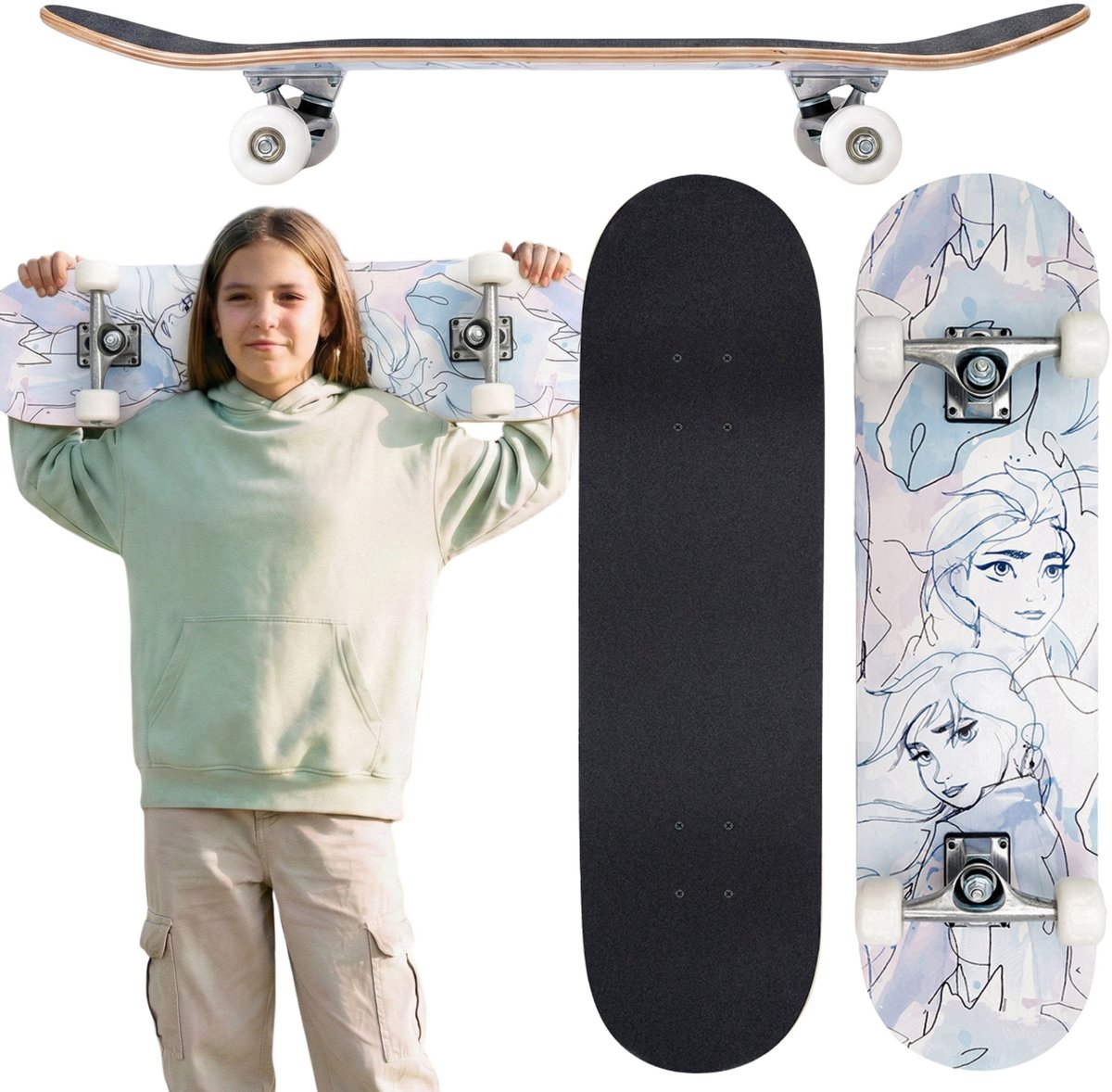 DISNEY Houten skateboard voor kinderen groot 79 cm antislipboard stabiel tot 80 kg Veelkleurig Frozen