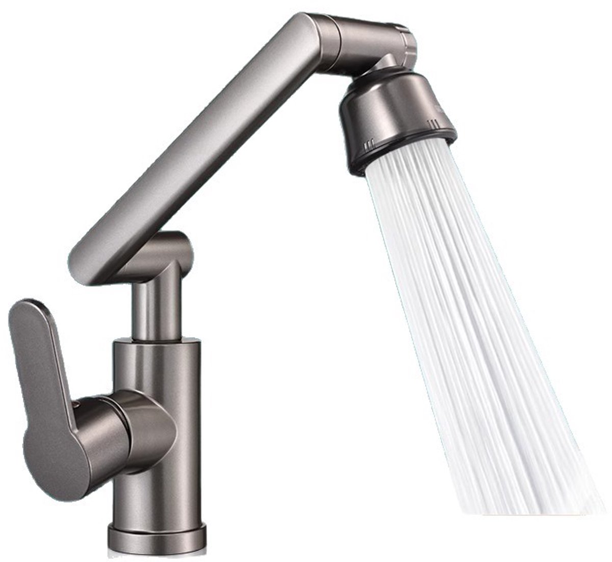 Wanxiang faucet, suitable for washbasins, kitchens, and bathrooms, with temperature regulation, four mode water outlet, with 80cm inlet pipe, gun gray